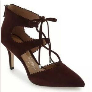 Arturo Chiang Brown Suede Heels with Lace-Up Design